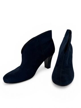 AEROSOLES Navy Blue  Suede Ankle Boots with Block Heel